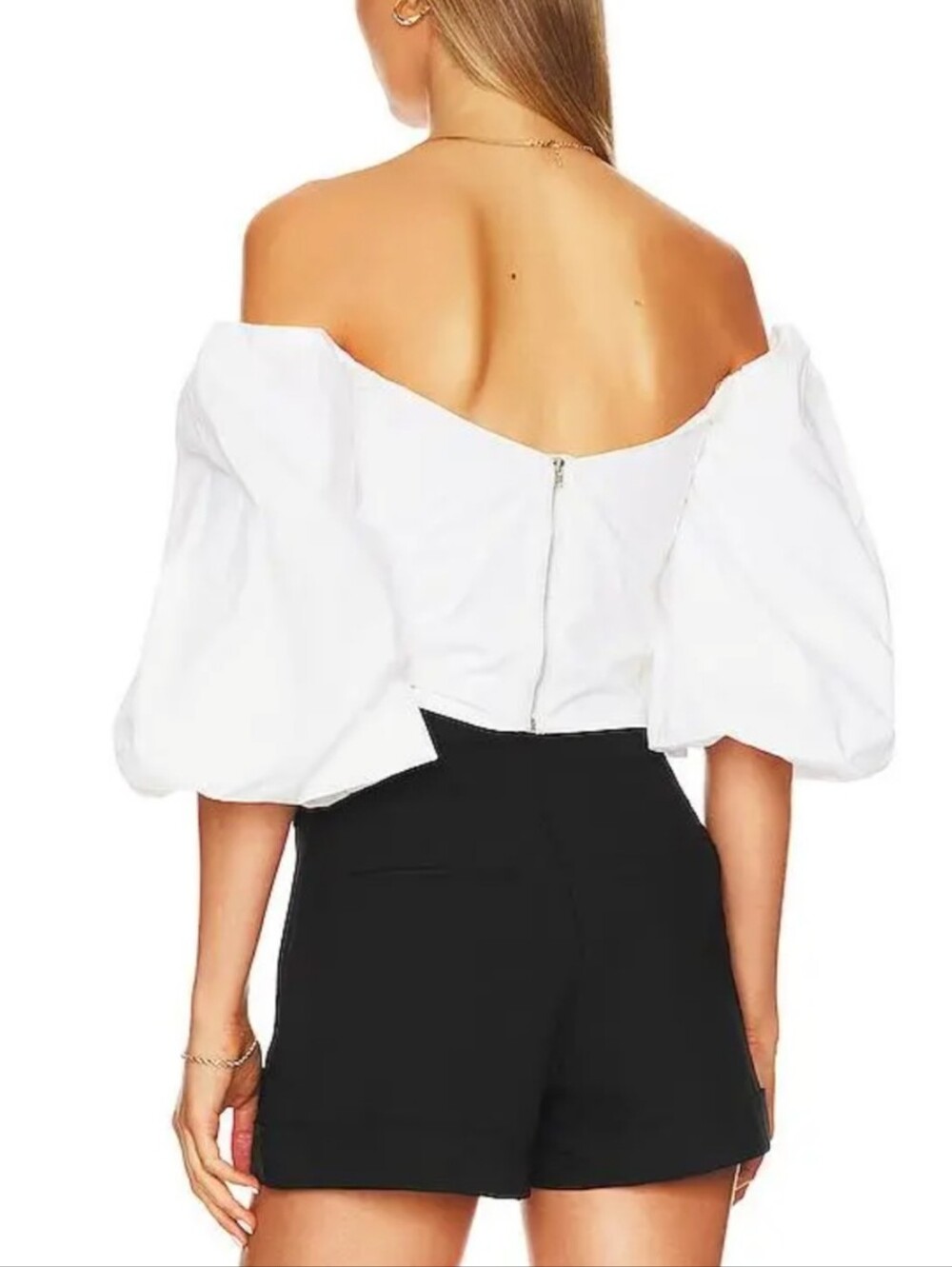 Bardot White Off-Shoulder Puff Sleeve Crop blouse size XS new with tags - Picture 3 of 14